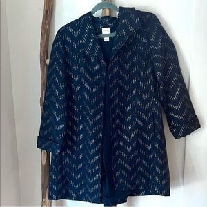 Chico's Navy & Chevron Swing Car Coat Blazer Size 0 S/M